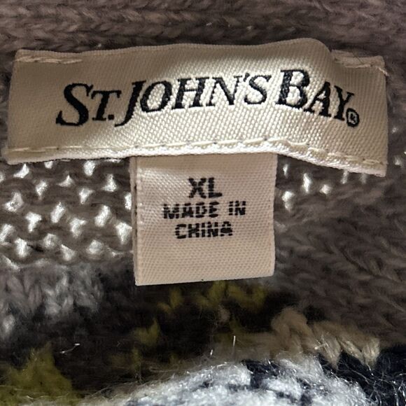 St John’s Bay Vtg Gray & Multi Pattern Grandpa Cardigan Button Sweater-Womens XL - Picture 7 of 9